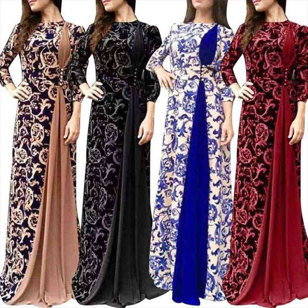 

plus size evening party medieval women floral print 3 4 sleeve maxi dress gown good quality woman clothes, Black;gray