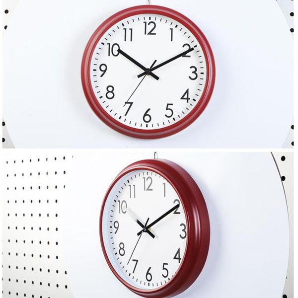 

wall clocks simple dial clock round silent battery operated decorative for living room bedroom kitchen(red)