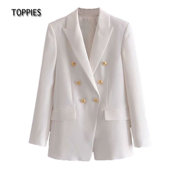 

white slim blazer double breasted suit jacket woman notched collar office wear 210421, White;black