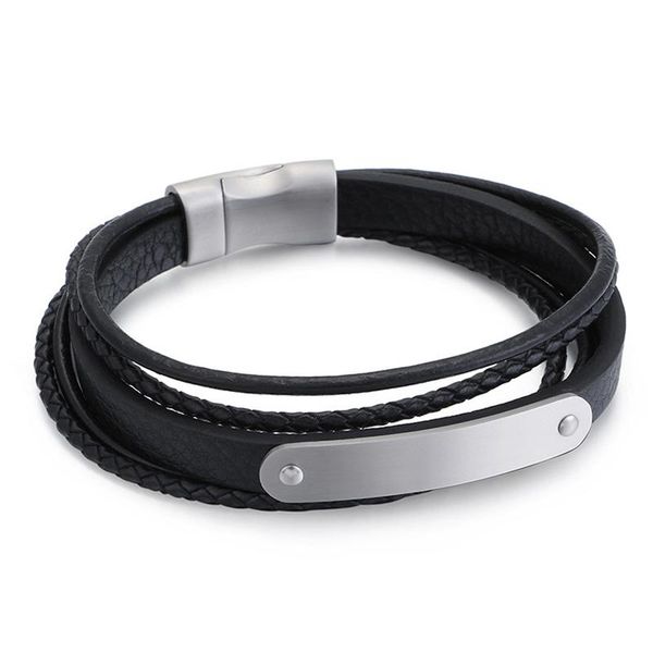 

link, chain trendy braided genuine leather bracelet & bangles stainless steel mens wristband bracelets with magnetic clasp jewelry, Black