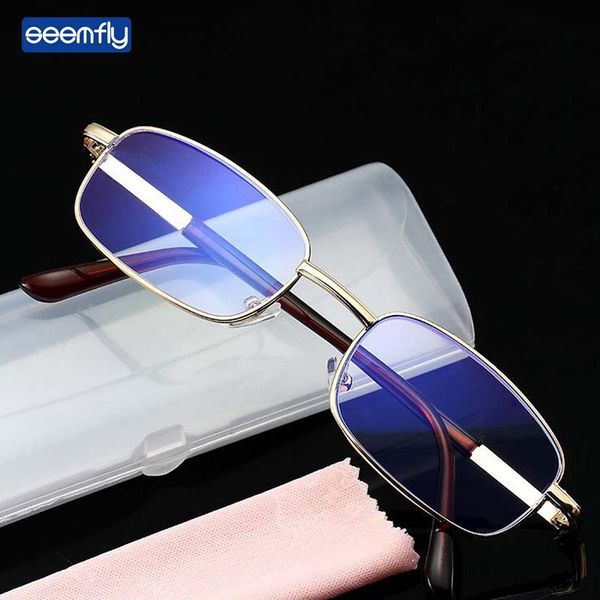 

sunglasses seemfly gold anti blue light reading glasses women men metal clear lens presbyopia eyeglasses with box cloth diopters +1.0 +4.0, White;black