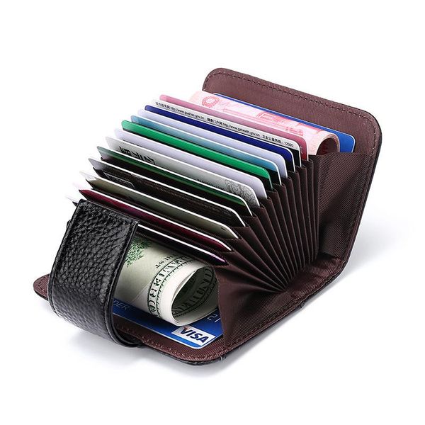 

wallets cross-border genuine leather ladies multi-card id bag men card package rfid holder sets hasp cion po korea, Red;black