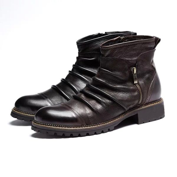 

boots leather business men's autumn winter warm snow men ankle shoes, Black