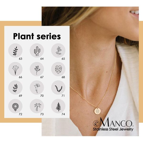 

pendant necklaces engrave personalized plants necklace women minimalist 316l stainless steel female choker, Silver