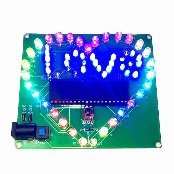 

light beads heart-shaped lamp 51 single-chip microcomputer water colorful remote control led love production welding kit
