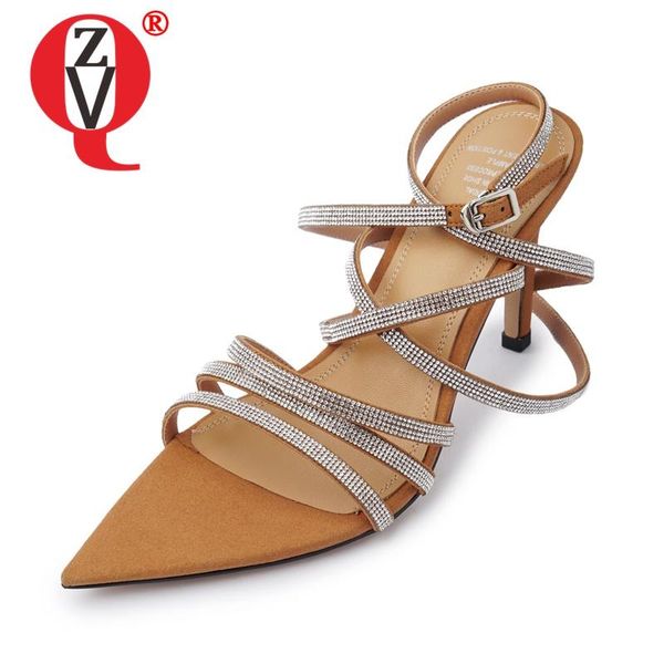 

dress shoes zvq woman summer style fashion leisure sandals pointed toe concise comfortable rhinestone decoration mature sparkling, Black