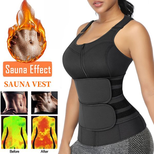 

sauna waist trainer corset vest for women weight loss sweat vest double tummy control trimmer belts neoprene workout body shaper