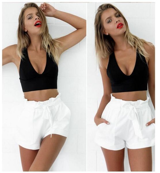 

high waist shorts women solid color summer casual a line women's, White;black