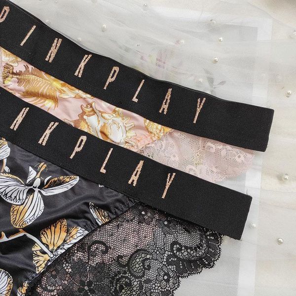 

women's panties cotton underwear lace female printed underpants low waist seamless briefs ladies fashion shorts, Black;pink