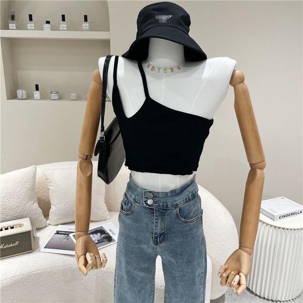 

tanks spring summer 2021 fashion niche design short mesh thin women knit suspend bottom shirt vest, White