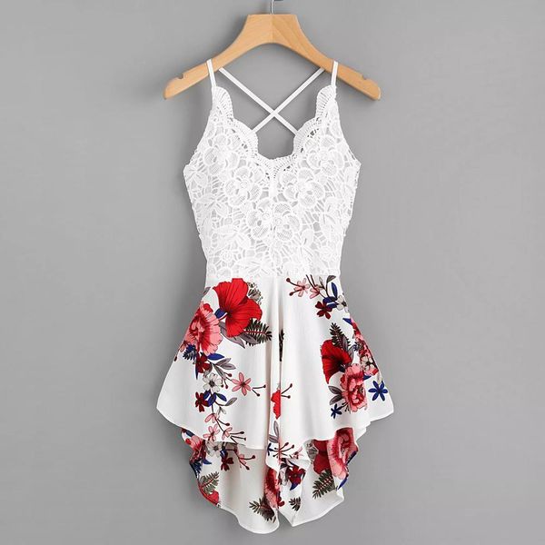 

chamsgend fashion polyester crochet women jumpsuits lace panel bow tie back florals ladies summer shorts june29, Black;white