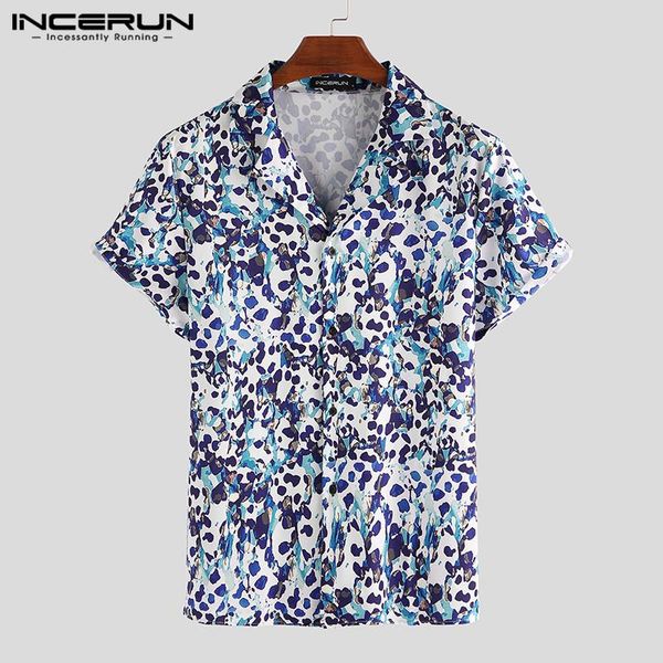 

men's casual shirts incerun fashion printed shirt men short sleeve lapel streetwear beach breathable hawaiian camisa masculina 2021, White;black