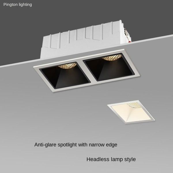 

downlights led double head embedded single spotlight household honeycomb anti glare grid square tank without main downlight narrow