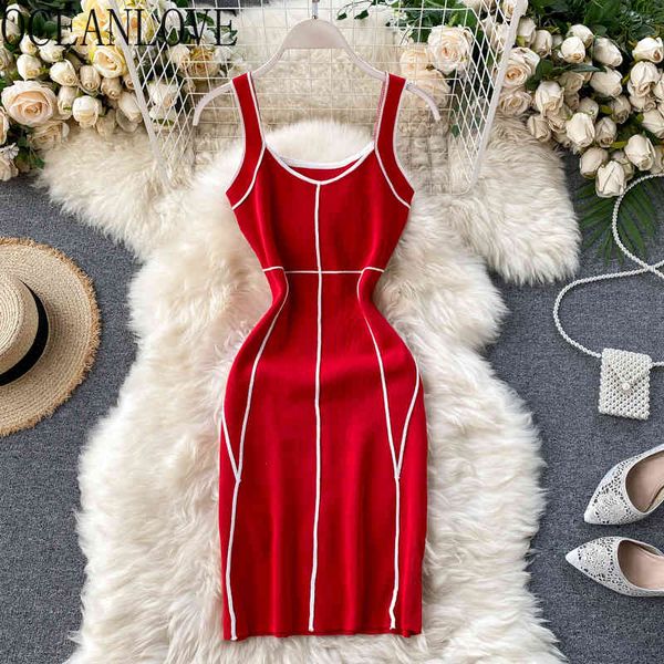

bodycon dress women striped knitting stretch robe summer dresses contrast color mini vestidos korean 16780 210415, Black;gray