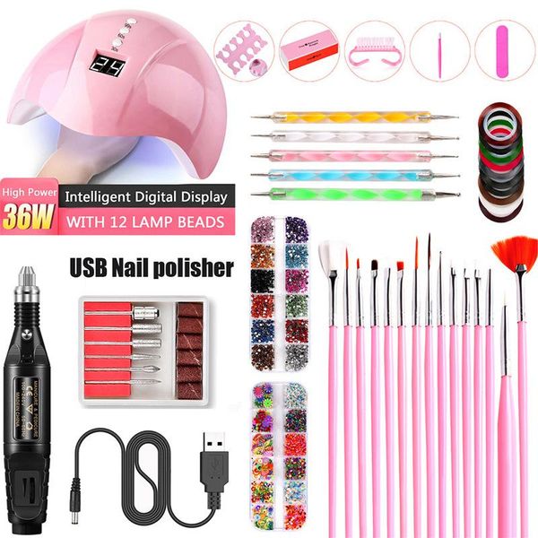 

nail art kits 36w set uv led lamp dryer with kit soak off manicure tools eectric drill brush
