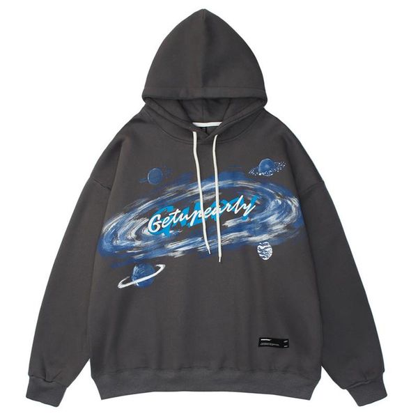 

men's hoodies & sweatshirts womens fleece hoodie galaxy planets print couple sweatshirt autumn oversize cotton pullover loose outwear, Black