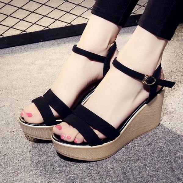 

{d&henlu} 2021 shoes women sandals summer platform high heels sandal basic wedge sandalia plataforma dress, Black