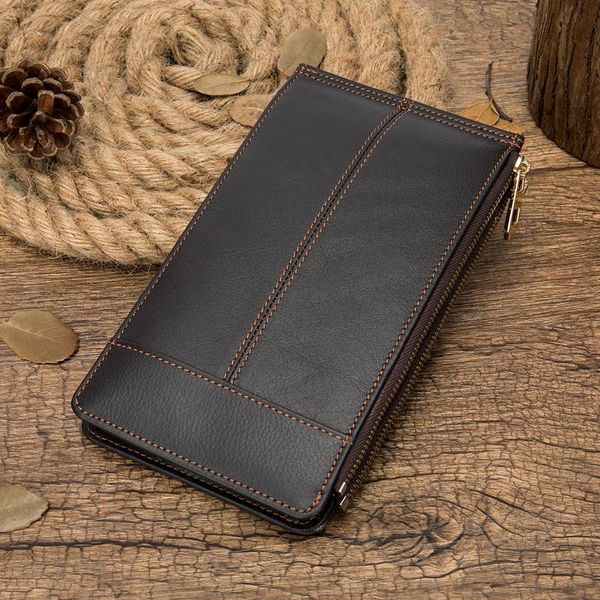 

wallets vintage men leather wallet genuine purse double zipper money clutch coin pocket phone case 8707, Red;black