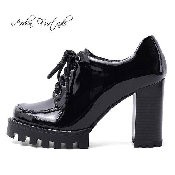 

dress shoes arden furtado spring and autumn fashion women's cross tied lace up round toe classics mature platform pumps, Black