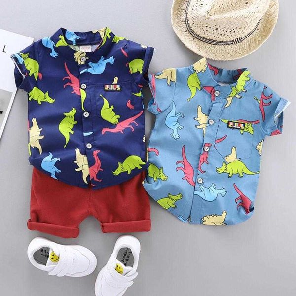

0-2 years summer boys clothing set fashion baby kids dinosaur shirt and short sleeve suit infant clothes newborn baby short sets g1023, White
