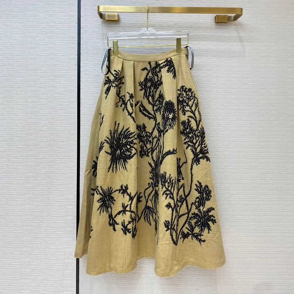 

skirts long high-end fashion of women silk-embroidered flower mixtures tweed to-line skirt elegant ladies retro autumn skirts xdri, Black