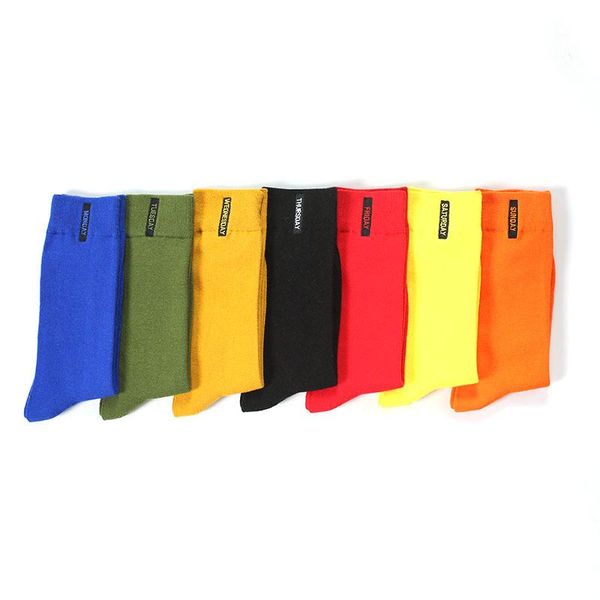 

men's socks autumn men embroidery combed cotton solid color dress crew week, Black