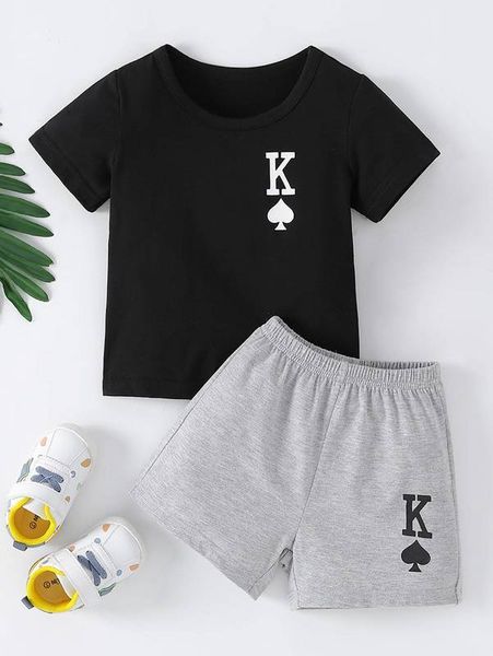 

baby playing card print tee & shorts she02, White