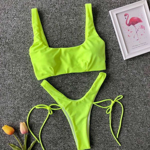 

swimwear 2021 new neon green high leg cut bikini female thong swimsuit women brazilian two-pieces set bather bathing suit, White;black