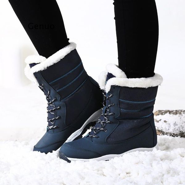 

boots women warm shoes winter waterproof snow plush thick bottom ankle platform botas mujer booties, Black
