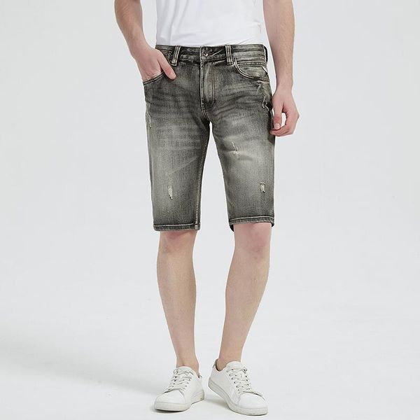 

men's jeans american street style fashion men summer designer retro gray distressed ripped short vintage cotton denim shorts, Blue