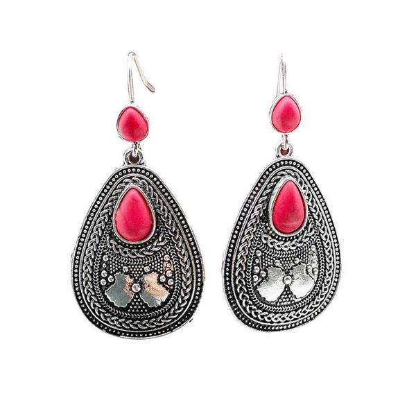 

1pair red pine stone earrings women boho boucle d'oreille ladies vintage accessories set brincos dazzling earring gems jewe j0z5 stud, Golden;silver