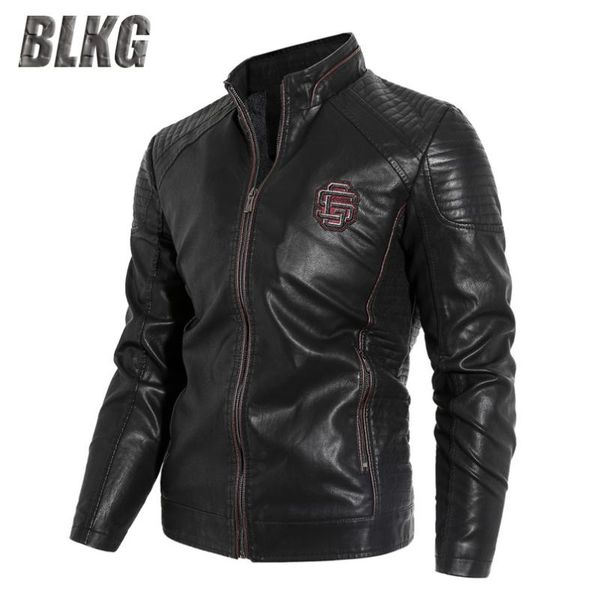 

men's fur & faux blkg brand fleece leather jacket men coat autumn winter pu motorcycle stand collar solid military, Black