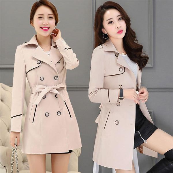 

spring autumn trench coat women double breasted windbreaker female with belt long coats plus size overcoat outerwear e13 women's, Tan;black