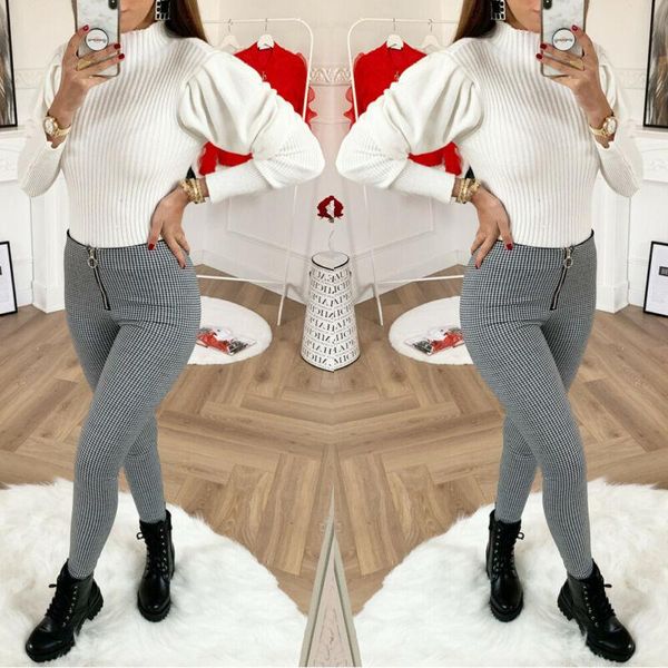 

women's pants & capris 2021 striped checked high waist pencil women casual stretch skinny long trousers all match streetwear for office, Black;white