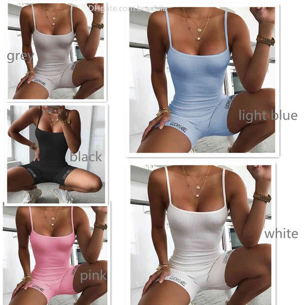 

women bodycon jumpsuits shorts pants sling rompers letter lucky label embroidered bodysuit, Black;white