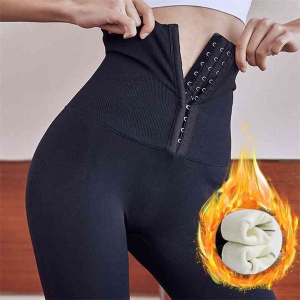 Leggings invernali Donna Leggins push up a vita alta Caldo velluto spesso Nero Compressione Elastico Fitness 210925