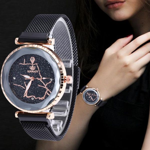 

wj-7870 brand creative wrist watch starry sky strap student clock fashion girl for ladies montre femme marque de luxe 2021 wristwatches, Slivery;brown