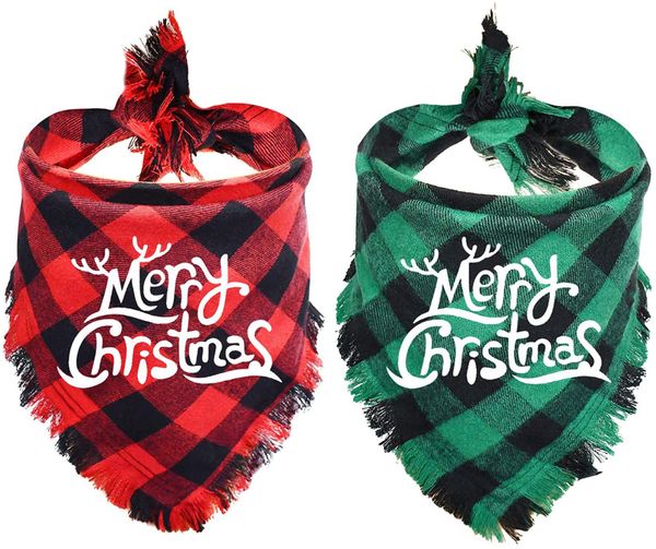 Cani Bandana Abbigliamento per cani Natale Classico motivo a quadri di bufalo con bordi con nappe Sciarpa per animali domestici Bavaglini a triangolo Fazzoletto Costume Adatto per cagnolini di taglia piccola, media e grande