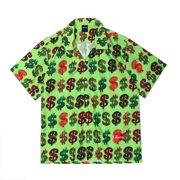

full dollar print loose casual summer shirts men and women short sleeve oversize hawaiian shirt hip hop lapel men's, White;black