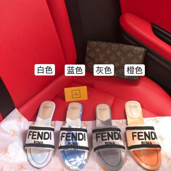 

slippers designer luxury [higher version]21 fenjia embroidery color flat sandal leather travel wear versatile casual slippers female sandals, Black