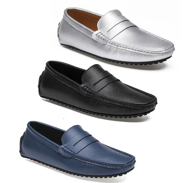 

2021 leather doudou men's casual driving shoes soft sole fashion black navy white blue silver yellow grey footwear all-match lazy cross