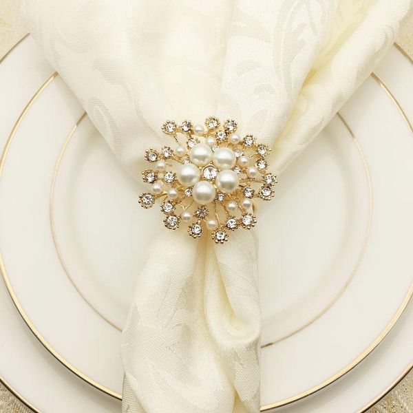 

napkin rings 12pcs/lot western el ring holder round flower pearl buckle christmas wedding party