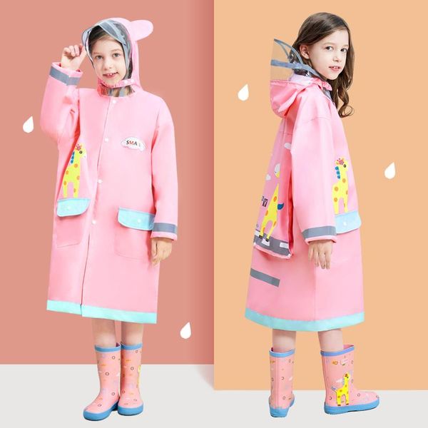 

raincoats hooded raincoat backpack pink fabric outdoor fashion long kids waterproof impermeable portable bg50rc