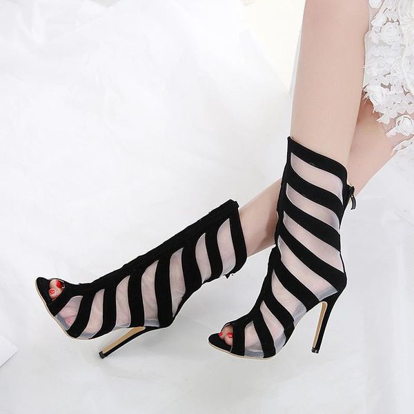 

sandals 2021 summer fashion hollow cool boots fish mouth high heel women's shoes, Black