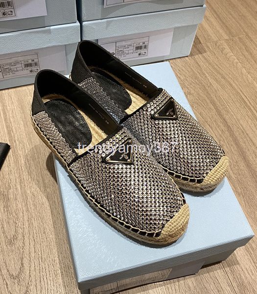 

dress shoes women's shoes full drill fisherman's early spring triangular standard women's hemp rope midsole round head lazy l, Black