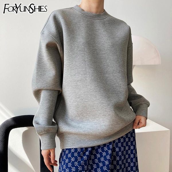 

women's hoodies & sweatshirts foryunshes women winter warm pullover coat 2021 fall solid grey slouch casual loose boy friend's out, Black