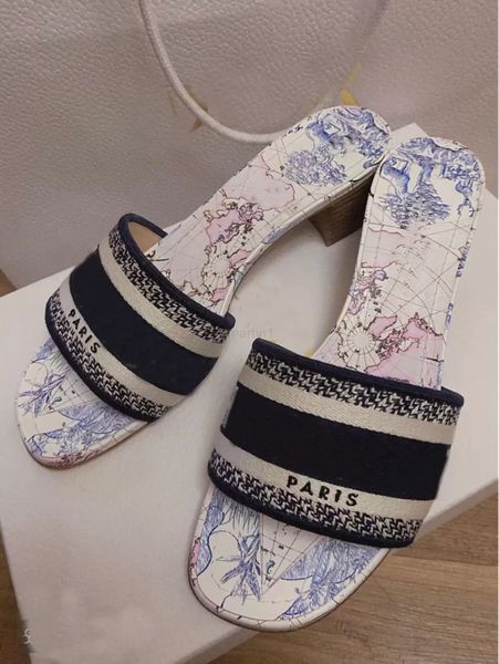 

designer brands dway slide sandals embroidered cotton d-strap high heels summer 2021 slipper perfect nice beach walking eu35-42, Black