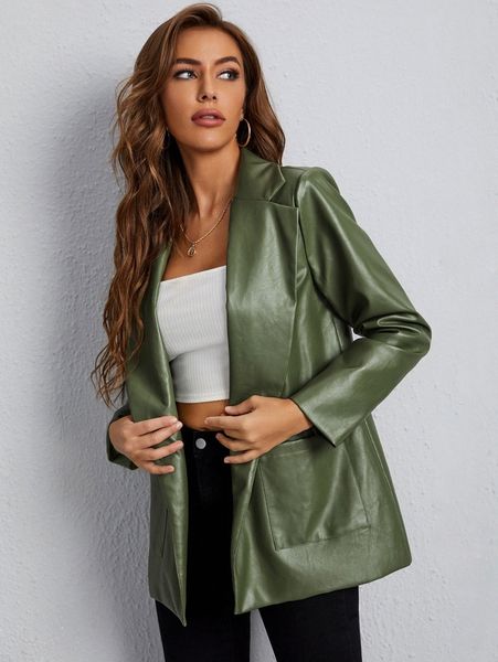 

patch pocket pu leather blazer z4ed#, White;black