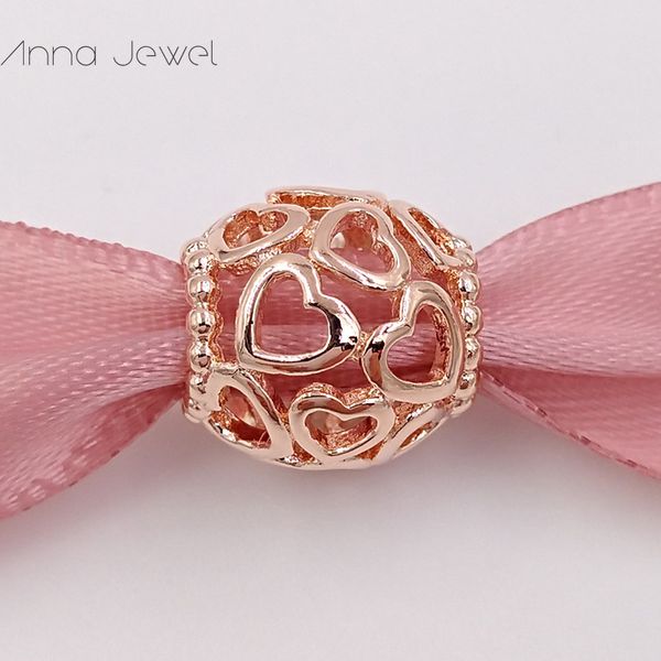 Nenhuma cor desbotada em ouro rosa sólido abre seu coração filigree pandora encantos para pulseiras diy jewlery fazendo miçangas soltas jóias de prata atacado 780964