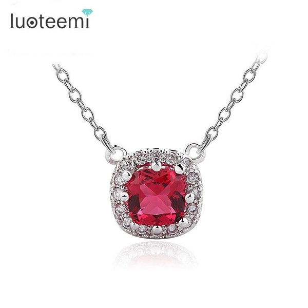 

pendant necklaces luoteemi wholesale stylish cz necklace women weddings white gold-color jewelry for bridesmaid gift 2021, Silver